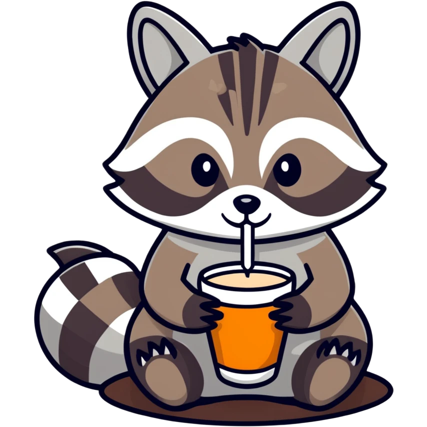 Female raccoon sipping latte and smoking cigarette  emoji