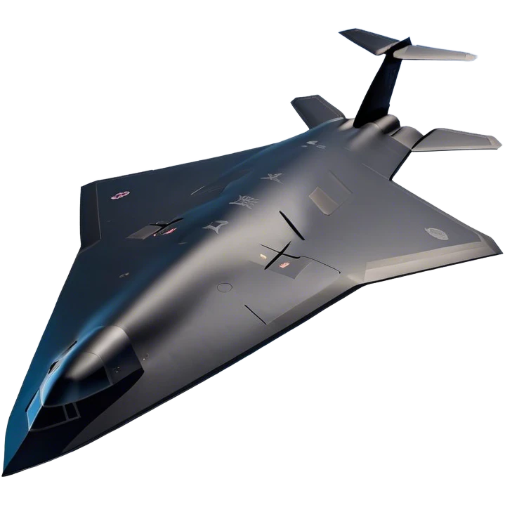 B-2 Spirit bomber - Northrop B-2 (Model Year: 2021) (Iconic colour: Stealth black) - A sleek, stealth bomber with smooth, angular contours and a matte jet-black finish. Emphasize a futuristic, minimalist design with a seamless fuselage, low-profile wings, and an overall intimidating stealth aesthetic. emoji