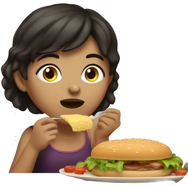 A dark-haired brunette girl eating food. emoji