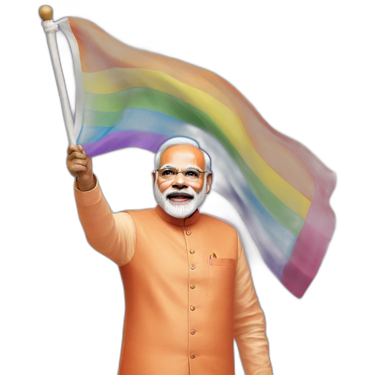 hyper realistic narendra modi waving lgbtq flag emoji