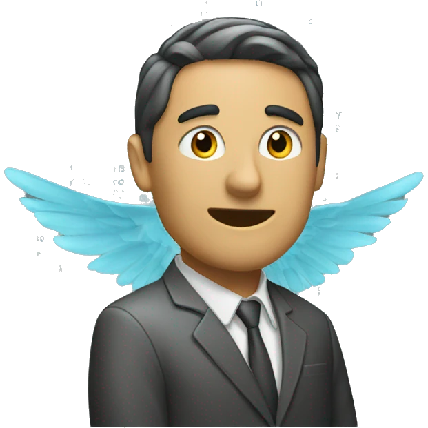 a man is at a computer and a code is flying over it emoji