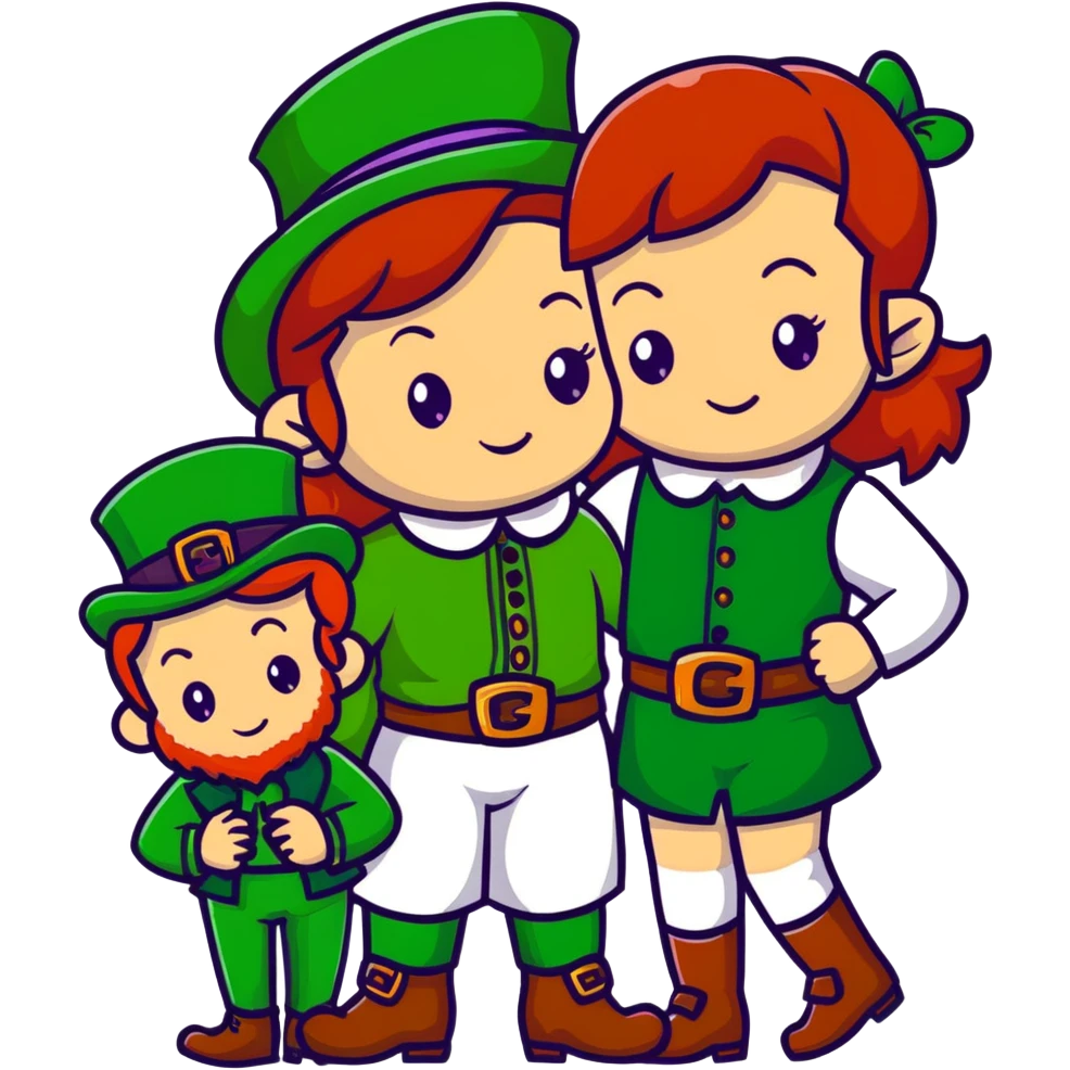 girl with red hair and brown eyes with a leprechaun emoji