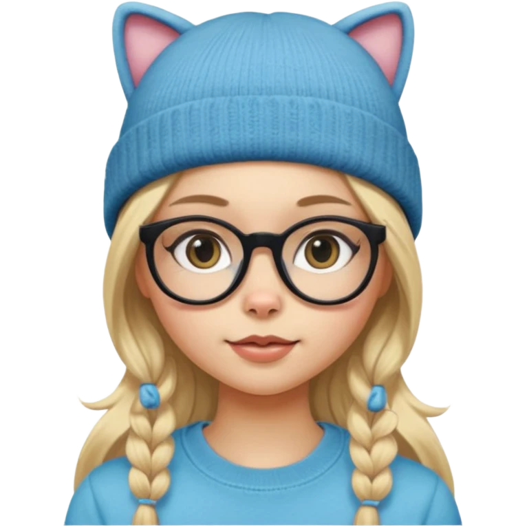 black Blonde girl wearing cat  glasses and beanie, long hair emoji