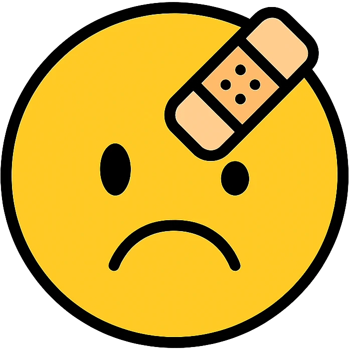 sad face with a bandage emoji