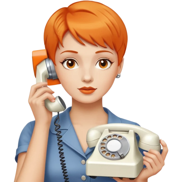 woman with short orange hair holding a vintage white phone to her ear, upper body emoji