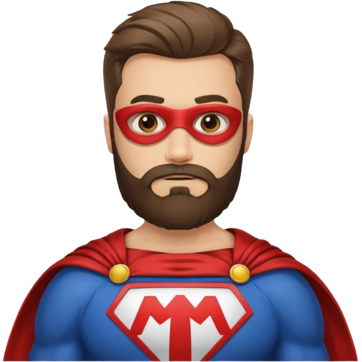бородатый мужчина в костюме супер героя с буквой М на груди emoji