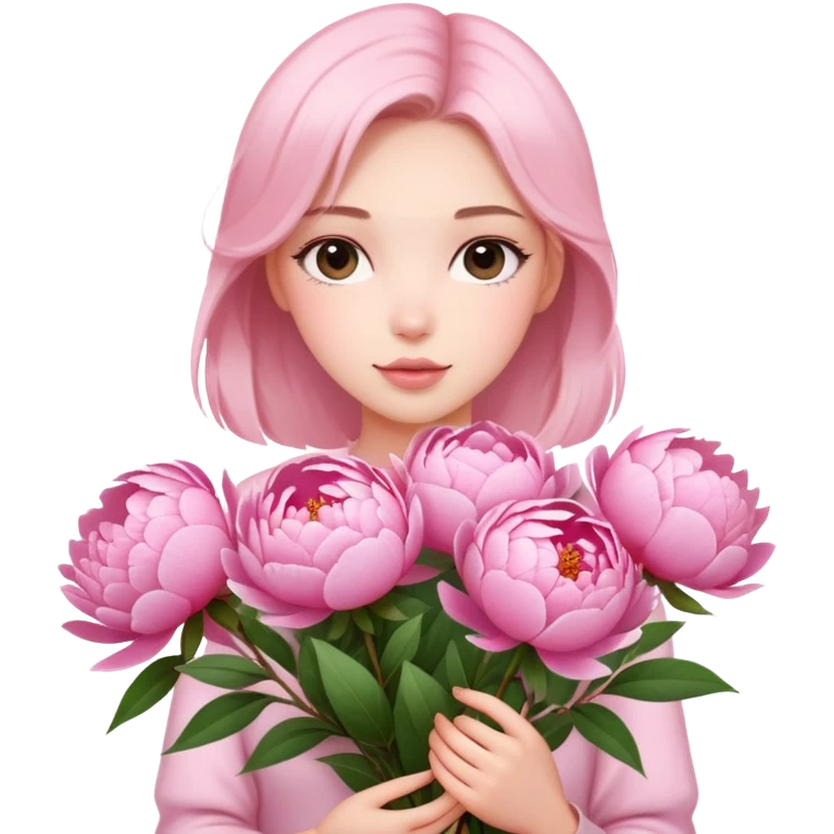 Beautiful girl holding many peonies emoji
