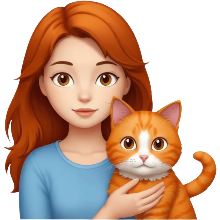 Brunette girl with orange girl cat emoji