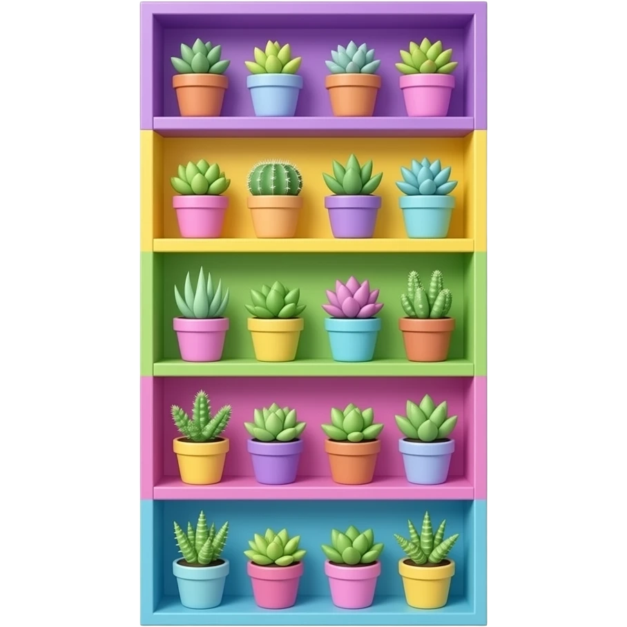 purple yellow green pink blue  bookshelf with succulents inspired by Barbie colour palette emoji