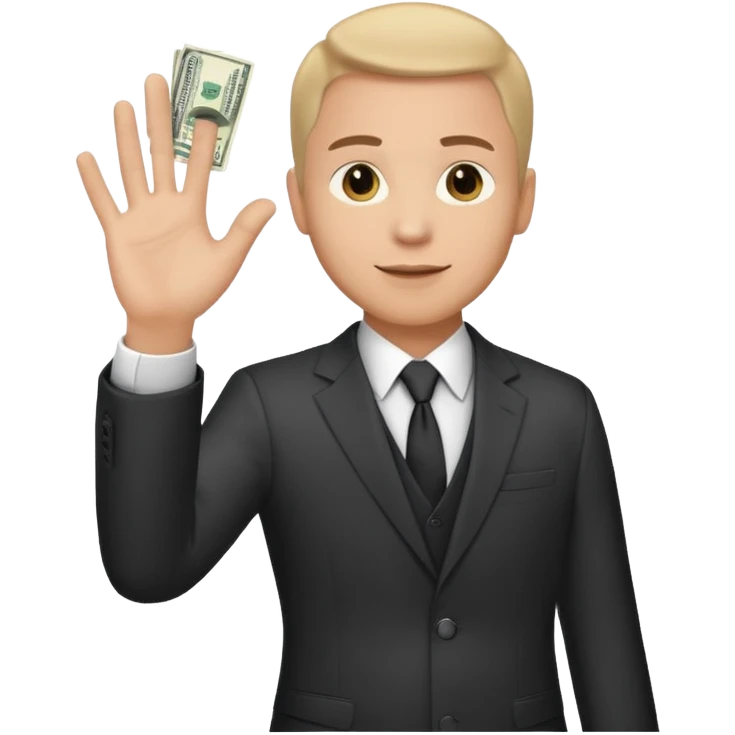 The businessman extends his hand to the side and give money emoji