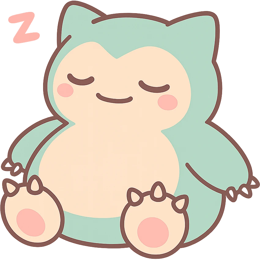 chibi style Snorlax sleeping with three toe claws on each foot, transparent background emoji