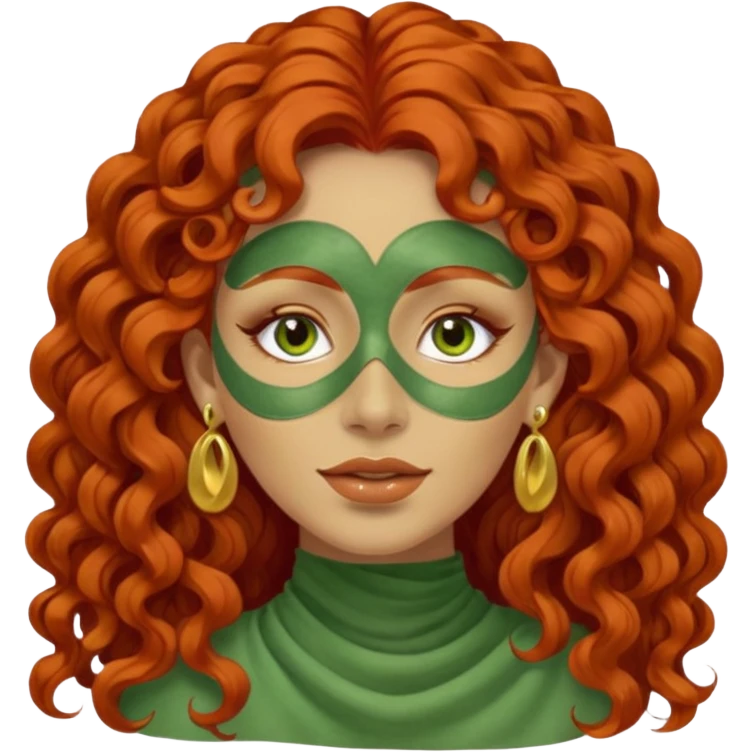 red haired very long curly haired woman with full face green clay mask  and big earrings  emoji