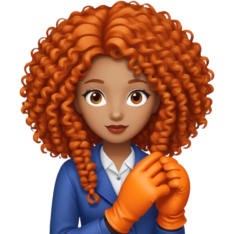Ginger curly long hair lady with orange box gloves emoji