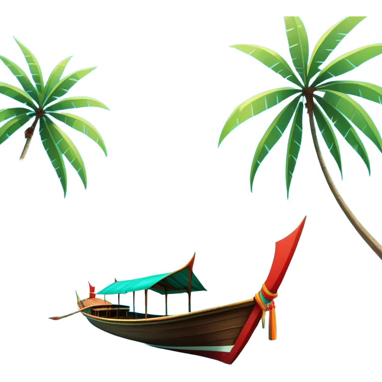 ​Cinematic Realistic Authentic Thai Longtail Boat, depicted as a traditional wooden longtail boat with a sleek, elongated hull and a brightly painted canopy, its long tail fin cutting gracefully through turquoise waters under a clear tropical sky, rendered with vibrant textures and dynamic natural lighting that captures its rustic charm and cultural heritage, emoji