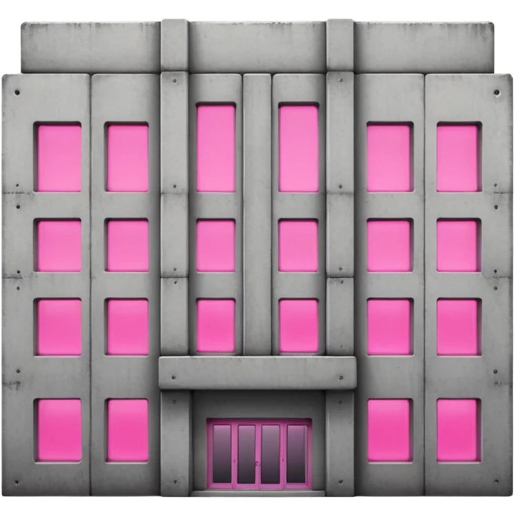 Russian panel building with bare concrete exterior, one pink glowing window, simple block shape with utilitarian design and slight ghetto feel emoji