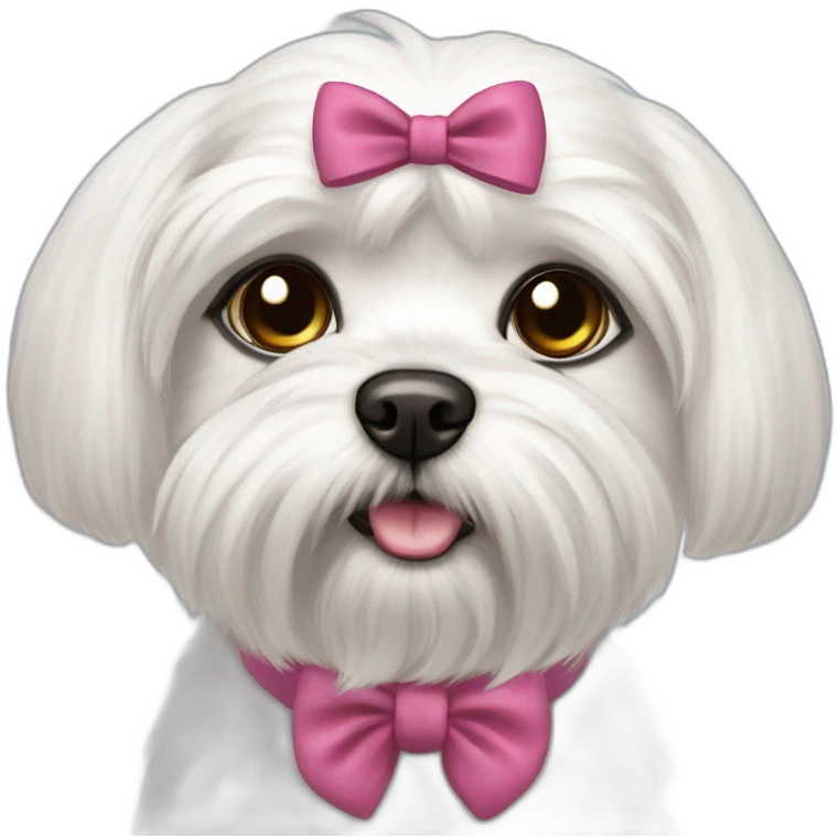 Maltese dog female with a hair bow and black eyes, dark eyes emoji