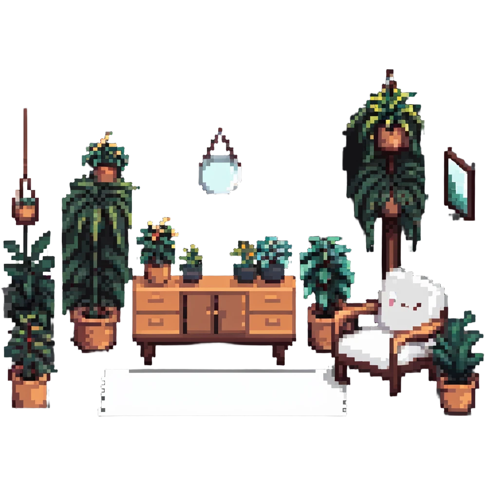 minimalist aesthetic room with simple furniture and plants emoji