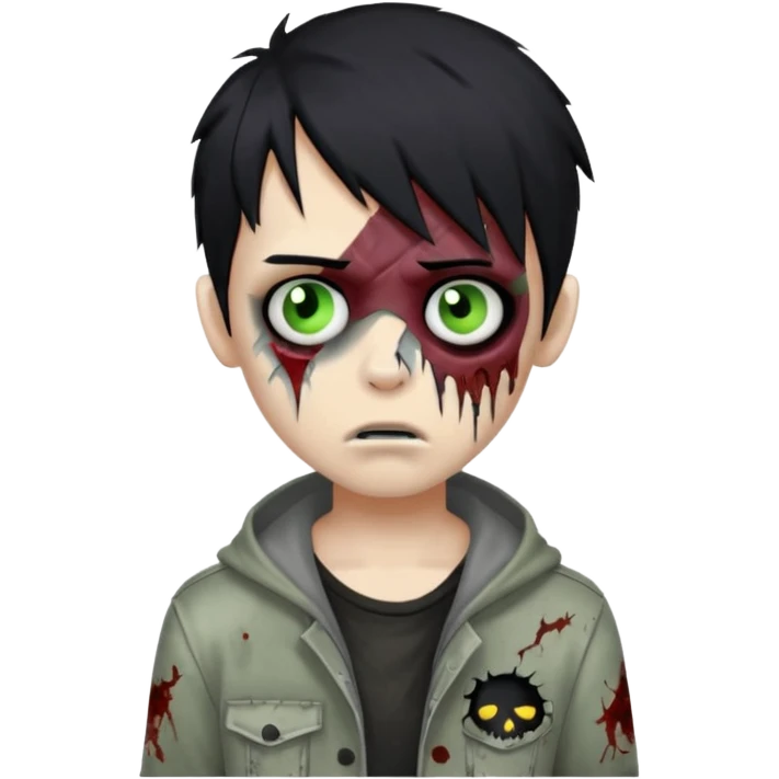 boy zombie with black hair, emo look, one eye covered emoji