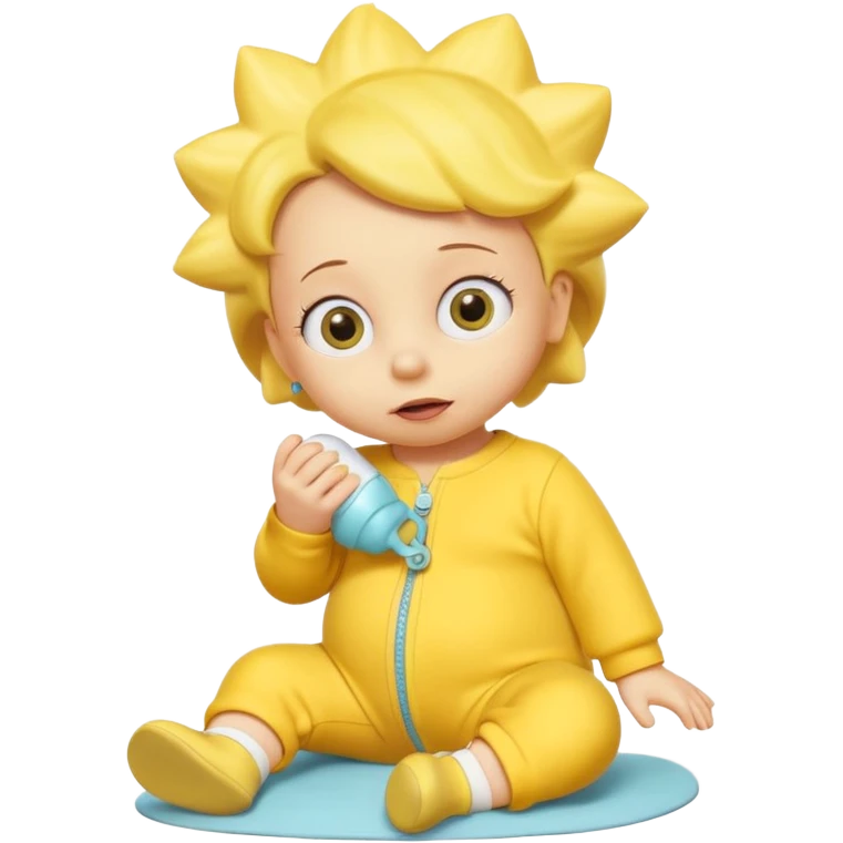 A 3D cartoon baby character entirely yellow, yellow skin, styled like Maggie Simpson, with pacifier, yellow onesie, big eyes, smooth shading, Memoji-style rendering, consistent with other yellow Simpsons characters. emoji
