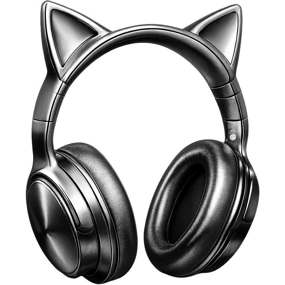 cat ear headphones, pastel goth colors, chrome style emoji
