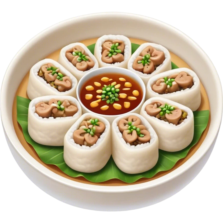 Cinematic Realistic B√°nh cu·ªën Dish Emoji, featuring steamed rice rolls filled with savory minced pork and mushrooms rendered with soft textures and inviting, warm lighting. emoji