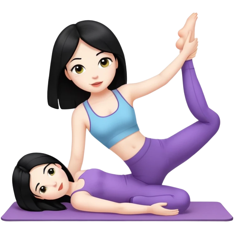 make a cute girly pilates emoji with black hair and pale skin emoji