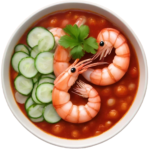 Shrimps in bowl with red sauce and chopped cilantro and onions cucumber  emoji