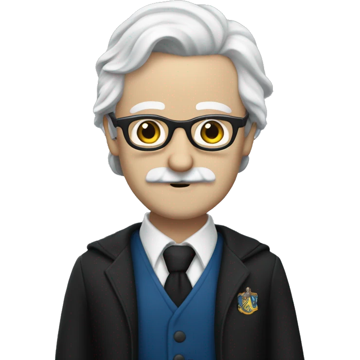 componist, man with white skin,hair is straight and black, a black mustache, glasses, ravenclaw emoji