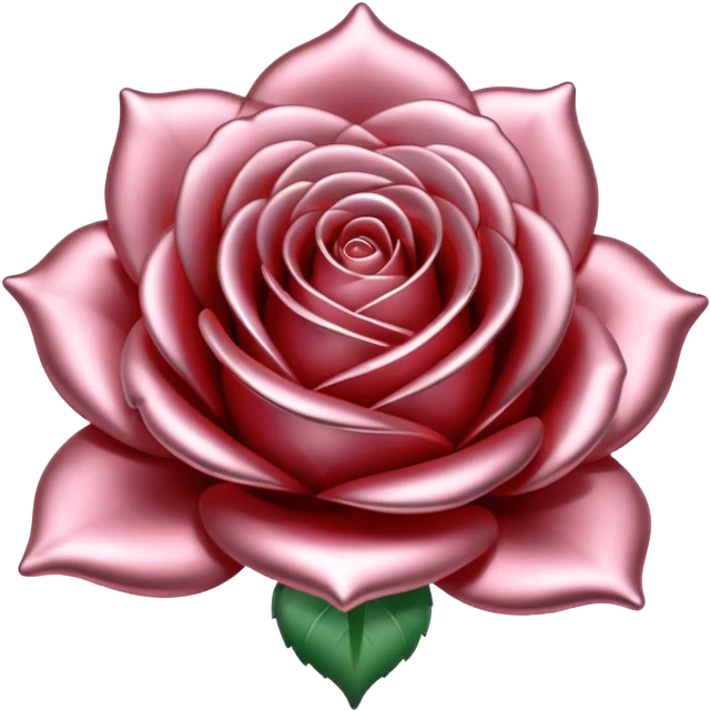 A rose emoji made of liquid silver metal, smooth metallic petals, reflective chrome surface, soft gradients, elegant shape, minimalistic iOS emoji style, centered, clean white background, realistic highlights, no text emoji