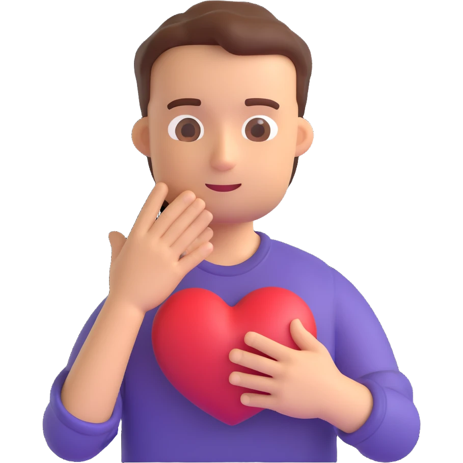 man holding his hand over his heart as if closing it 3D emoji emoji