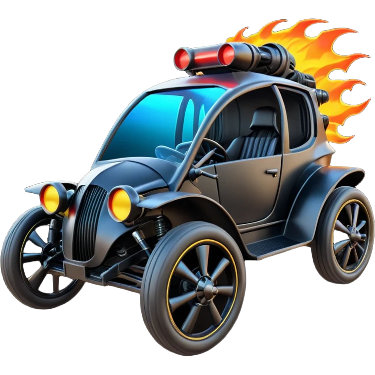 Mad max survival apocalypse ghostly Darth Vader’s Batman-armored 1886 black graphite colored school buggy with horizontal holographic flames painted on the side and neon under glow  emoji