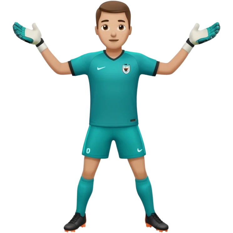 soccer goalkeeper teal shirt, shorts football boots arms out emoji
