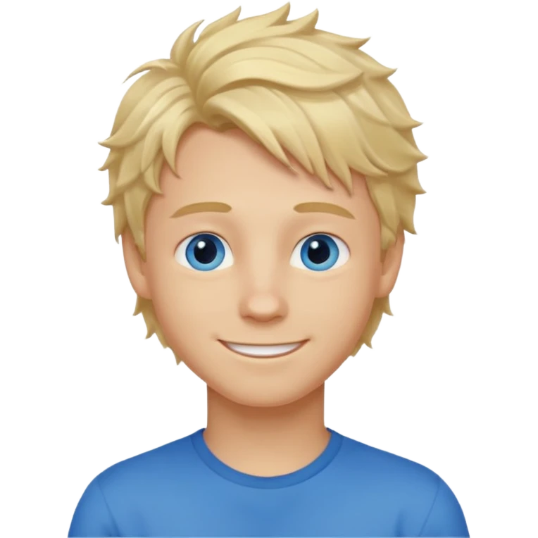 Emoji chlopak z blond włosami które będą rozsztrzepane i niebieskimi oczami uśmiechając się i większe wlosy emoji