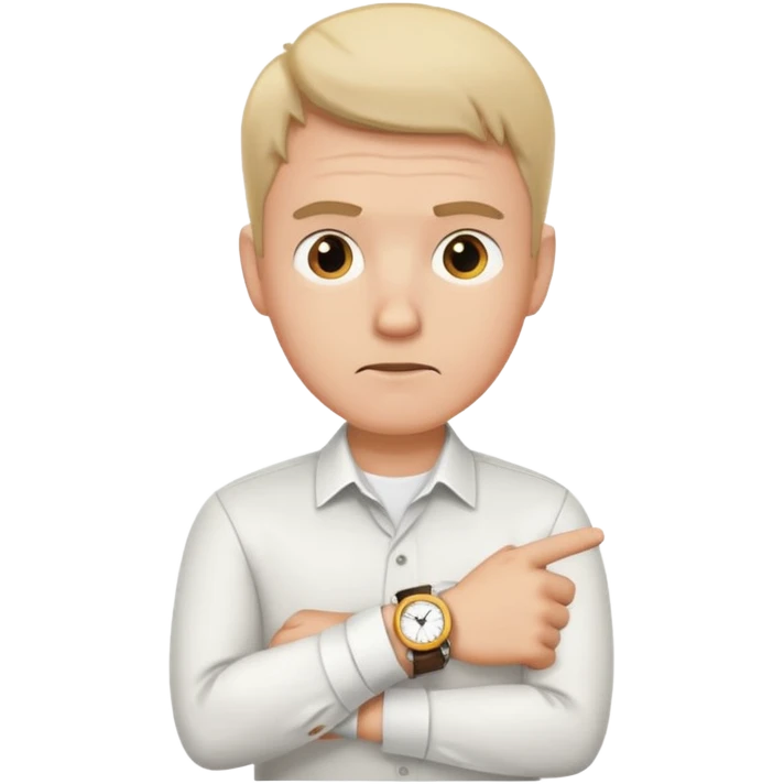 bored man pointing at his watch on his wrist emoji