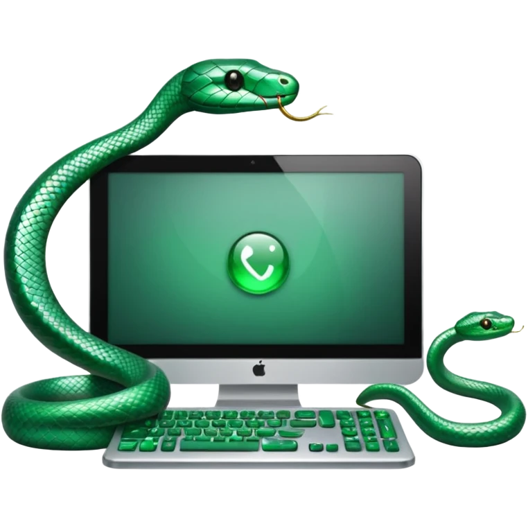 Silver Computer with green emerald snake emoji