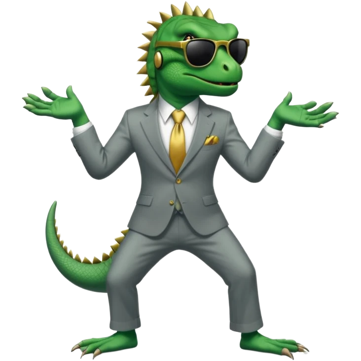 capitalist iguana banker godfather with black sunglasses breakdance emoji