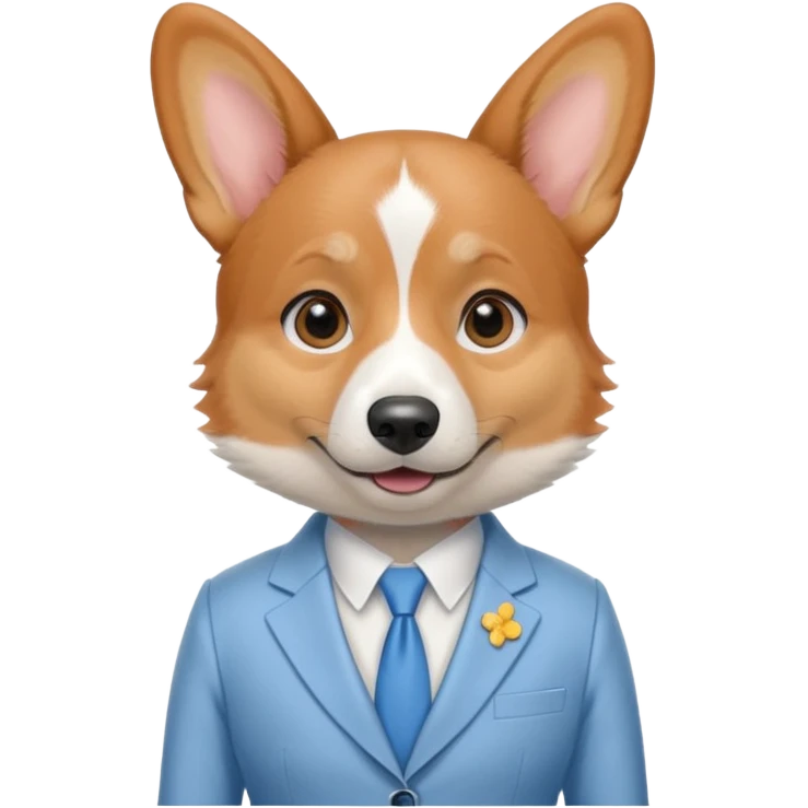 perrita caricatura gorgi gales ejecutiva con ropa celeste claro mujer tipo entrevistadora emoji