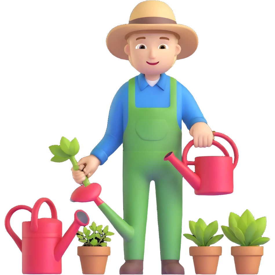 young white male gardener with watering can emoji