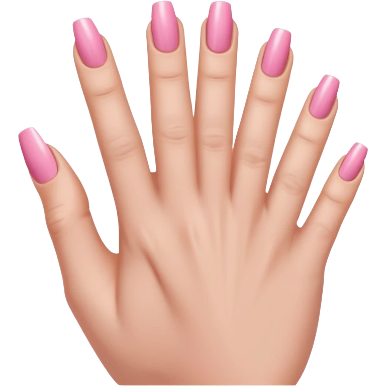  pink close-up of a hand with beautifully manicured nails, glossy pink nail polish, elegant nail shape, soft lighting and shadows, realistic style, emoji