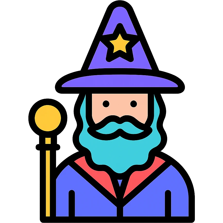 modern clean lines wizard, color outline icon style emoji