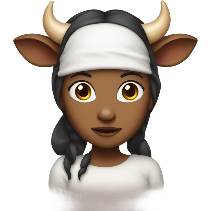 Mila wearing a cow headband emoji