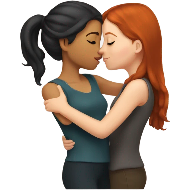 Redhead girl kissing brunette girl on the forehead emoji