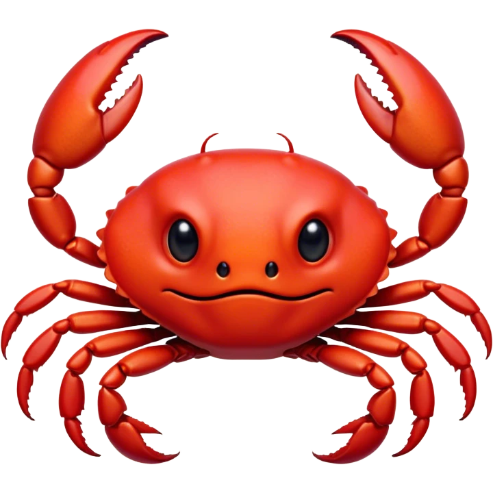 Cinematic Cute Red Crab Portrait Emoji, Head tilted playfully and inquisitively, featuring a compact, vibrant scarlet carapace with adorably small, expressive eyes and gentle, rounded pincers, Simplified yet irresistibly adorable features, highly detailed, glowing with a warm, friendly oceanic glow, high shine, affectionate and lively, stylized with a touch of seaside whimsy, soft glowing outline, capturing the essence of a mischievous yet loving red crab that seems as if it could pinch its way out of the screen into your arms! emoji