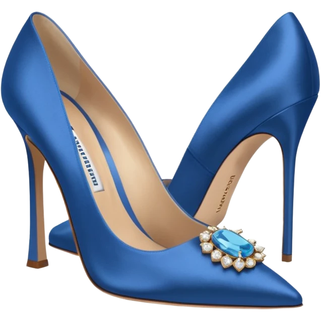 manolo blahink heels 90's satin pump with jewellry at front blue emoji