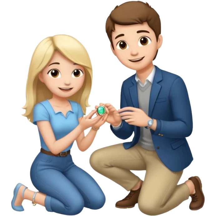 🧎‍♂️‍➡️💍💃 a boy parposing a girl and the boy on his knee and give him ring girl stand after him and shing emoji