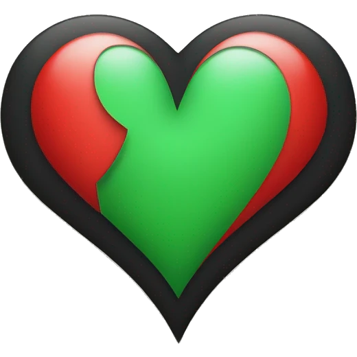 One black love heart with half green half red outline emoji