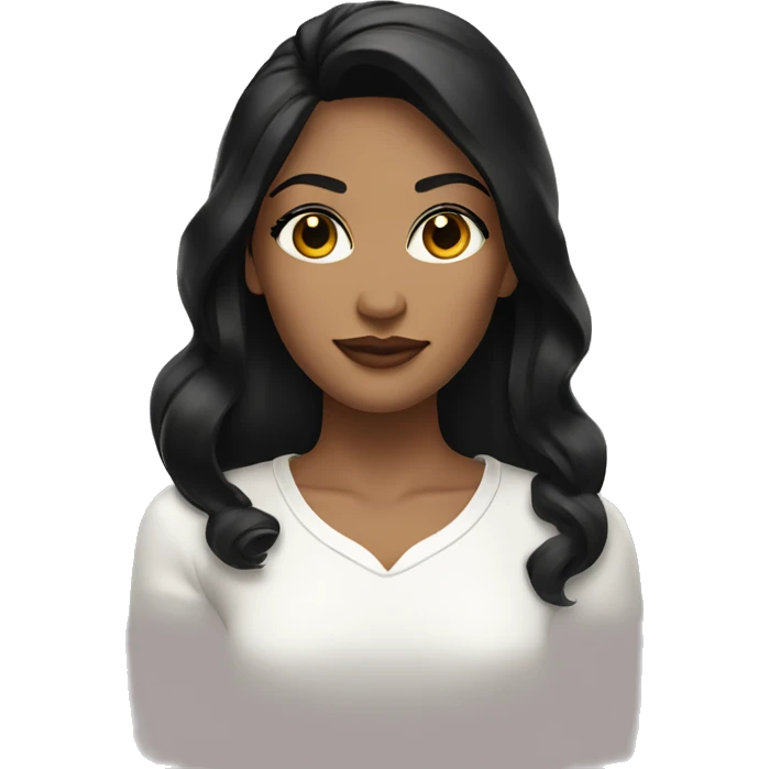 woman with black hair side part brown eyes gold hoop earrings and white shirt emoji