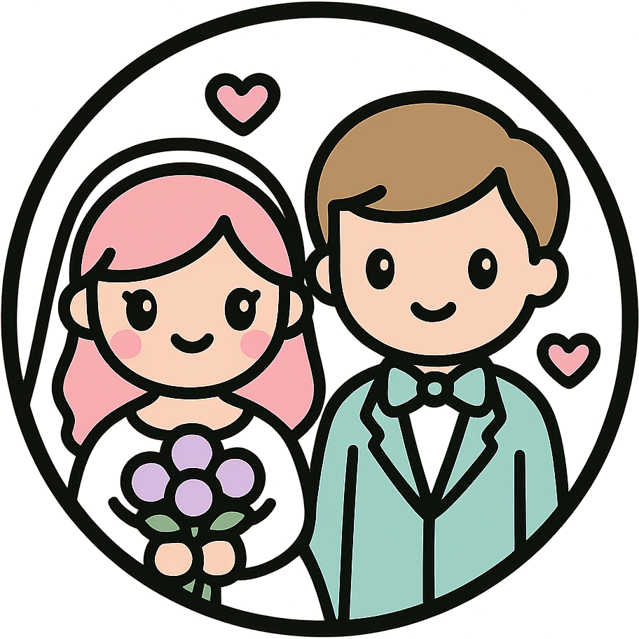 little alchemy style icon
subject: a wedding
border: medium-black
shape: round, circular
background: white
style: full color fill with medium black outlining emoji