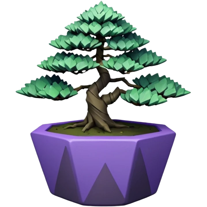  Earthenware small short squat cascading black green-violet bonsai pot plant purple hair-leaf pine tree with triangular angular tiny-polygonal faceted asymmetrical originally shaped pot emoji
