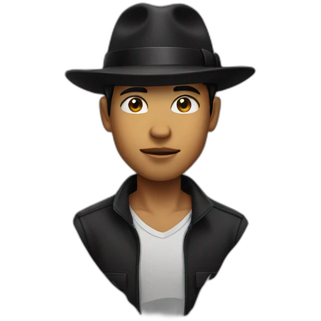 young age man wearing half skull mask with a black fedora hat emoji